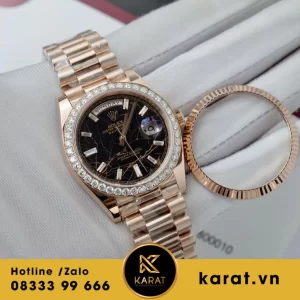 Đồng hồ rolex  Day Date mặt  Thạch anh  Bọc Vàng 18k  Kim Moissanite 170g
