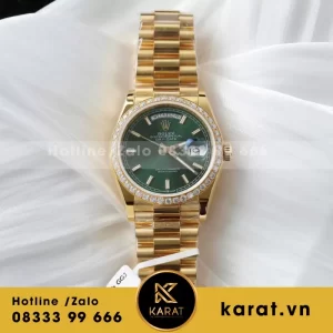 Đồng Hồ Rolex Day-Date Mặt Xanh Lá Cây Chế Tác Bọc Vàng Thật Đính Moissanite Hong Kong 36mm
