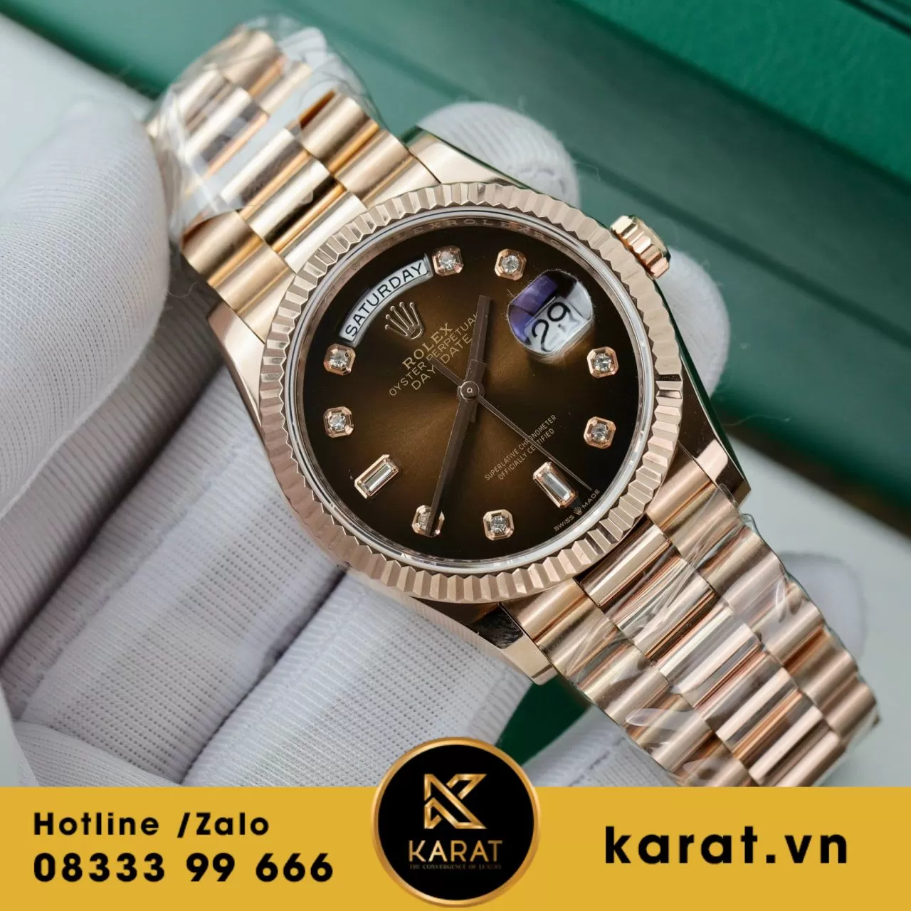 Đồng hồ rolex daydate 128235 bọc vàng bản nặng 135g rep 1:1