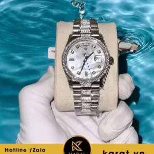 Đồng hồ Rolex Daydate 36 mặt mop tinh chỉnh độ kim cương