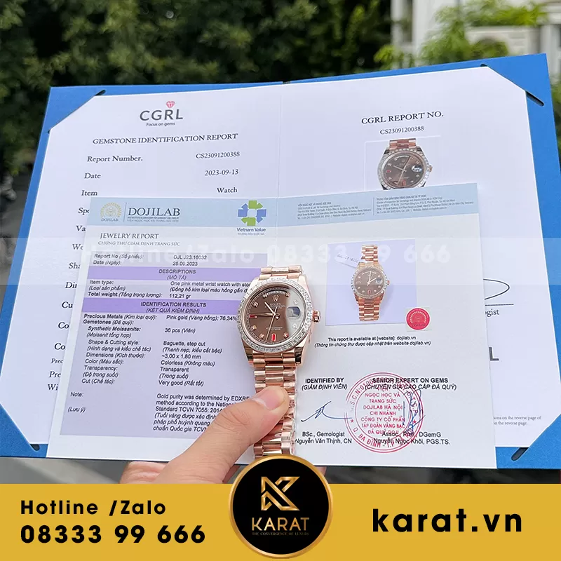 Đồng hồ rolex daydate 36mm bọc vàng viền moissanite baguette