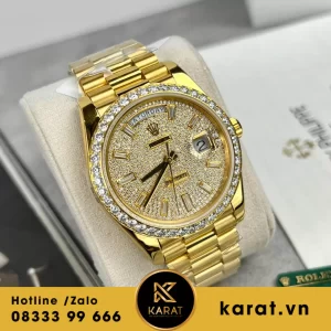 Đồng hồ rolex daydate bọc vàng v3 nặng 175g kim cương moissanite