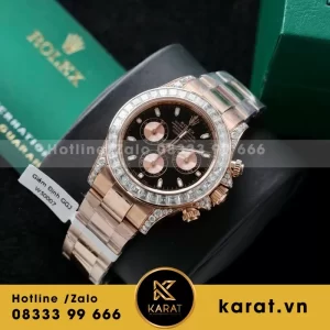 Đồng Hồ Rolex Daytona Mặt Đen Chế Tác Bọc Vàng Đính Kim Cương Moissanite Baguette 40mm