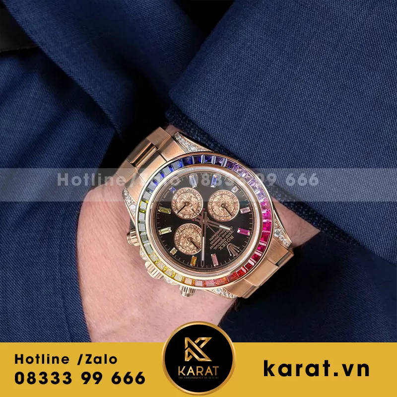 Đồng hồ rolex daytona rainbow bọc vàng độ moissanite