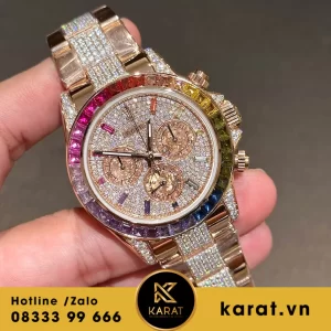 Đồng hồ rolex daytona rainbow độ moissanite fake 1:1