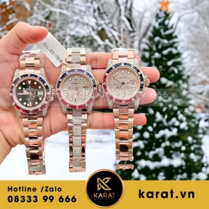 Đồng hồ rolex GMT bọc vàng độ kim cương moissanite