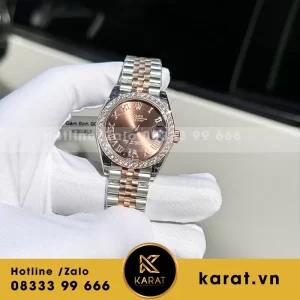 Đồng hồ rolex nữ demi chocolate dial độ kim moissanite rep 1 : 1