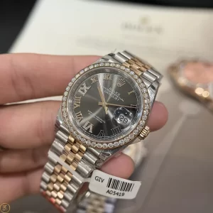 Đồng Hồ Rolex Siêu Cấp 1:1 Datejust 36 126281RBR Mặt Số Rhodium Tối Cọc Số La Mã