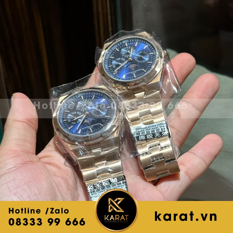 Đồng hồ vacheron overseas lịch vạn niên vàng hồng mặt xanh