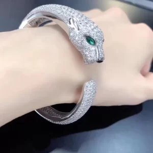 Lắc Tay Cartier đầu báo vàng trắng full kim