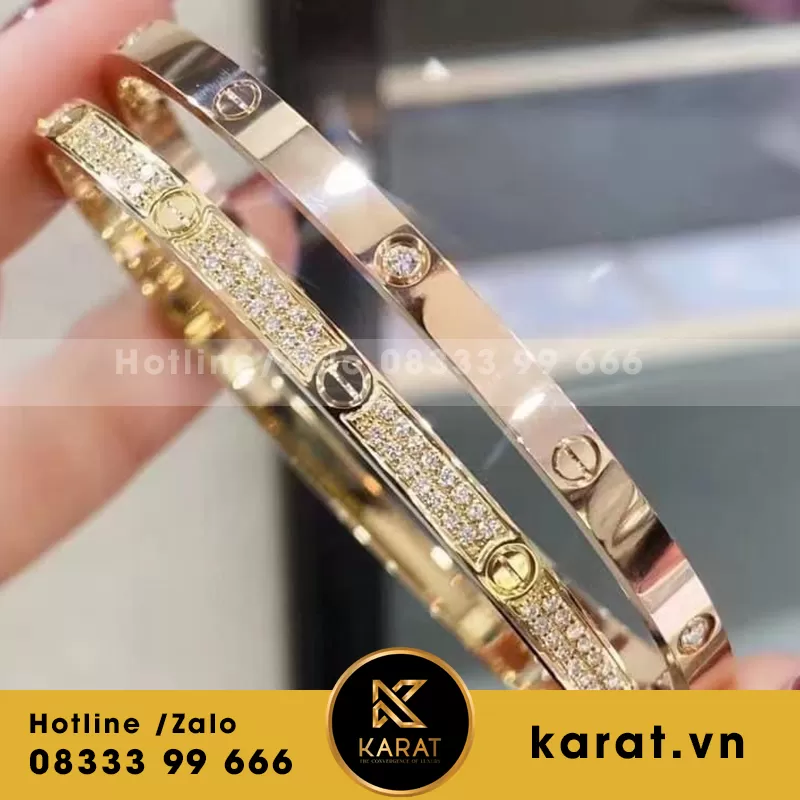 Lắc tay Cartier hàng nhập Hongkong vàng 18k, kim cương thiên nhiên