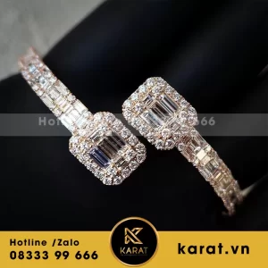 Lắc tay nam chế tác vàng hồng kim cương baguette thiên nhiên