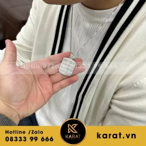 Mặt Dây Vàng Trắng Mix Moissanite Baguette