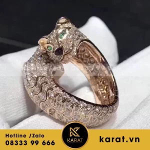 Nhẫn cartier báo vàng hồng kim cương thiên nhiên