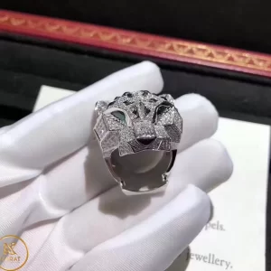 Nhẫn Cartier đầu báo 3D Chế Tác Vàng Trắng