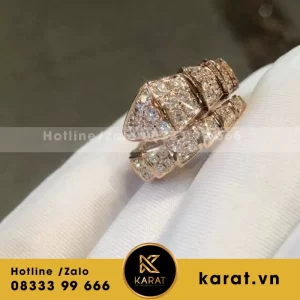 Nhẫn Cartier Đầu Báo Chế tác vàng trắng 18k, kim cương thiên nhiên