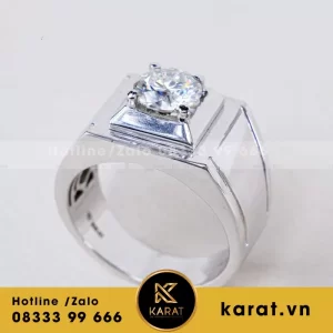 Nhẫn Nam Chế Tác Vàng Trắng 14K Moissanite
