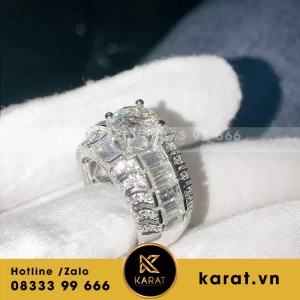 Nhẫn nam chế tác vàng trắng 18k kim cương thiên nhiên
