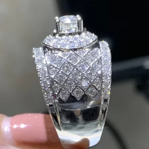 Nhẫn Nam Chế Tác Vàng Trắng Kim Cương Thiên Nhiên