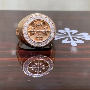 Nhẫn Nam Patek Chế Tác Vàng Hồng Kim Cương Thiên Nhiên