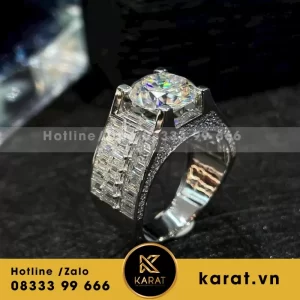 Nhẫn Nam Thiết Kế Vàng 14K Moissanite Baguette