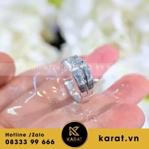 Nhẫn Nam Thiết Kế Vàng Trắng 18K Moissanite