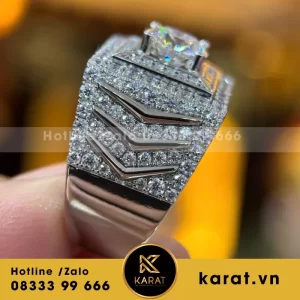 Nhẫn Nam Thiết Kế Vertu Vàng Trắng Moissanite
