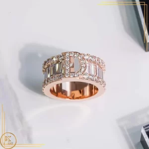 Nhẫn Nam Vàng hồng 10k 14k 18k Kim Cương Baguette