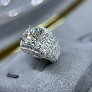 Nhẫn Nam Vàng Trắng 10k 14k 18k Kim Cương Baguette