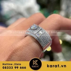 Nhẫn Nam Vàng Trắng 14K Moissanite