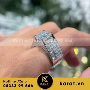 Nhẫn Nam Vàng Trắng Đính Đá