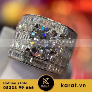 Nhẫn Nam Vàng Trắng Full Moissanite Baguette