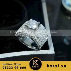 Nhẫn Nam Vàng Trắng Mix Baguette Moissanite