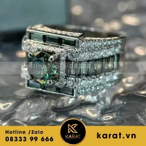Nhẫn Nam Vàng Trắng Mix Moissanite Xanh Baguette