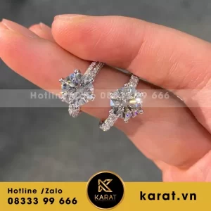 Nhẫn Nữ Thiết Kế Vàng Trắng 18L Kim Cương Thiên Nhiên Viên Chủ 3Ct
