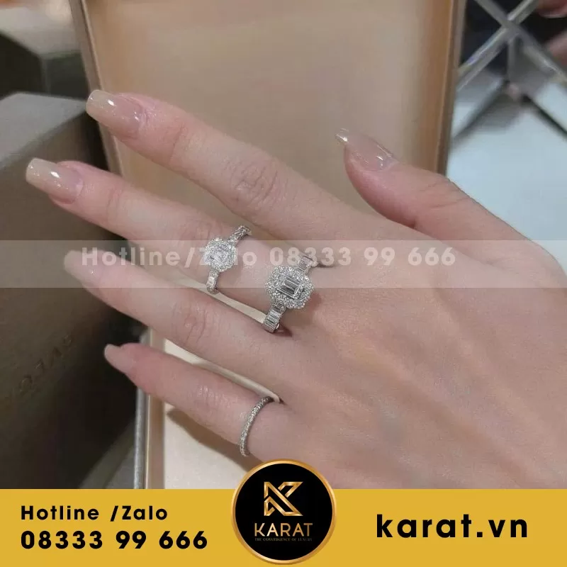 Nhẫn Nữ Vàng Trắng 18K Kim Cương Thiên Nhiên