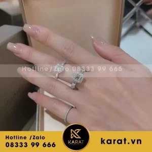 Nhẫn Nữ Vàng Trắng 18K Kim Cương Thiên Nhiên