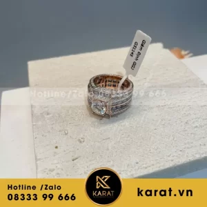 Nhẫn Vàng Hồng Mix Full Moissanite Xanh Trắng