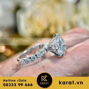Nhẫn Vàng Trắng 14k Chế Tác Full Kim Cương Nuôi Cấy