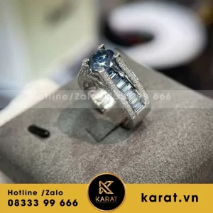 Nhẫn Vàng Trắng Mix Xanh