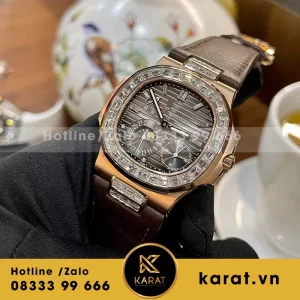 Patek philippe nautilus 5724r chế tác vàng khối rose gold kim cương baguette