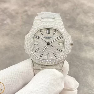 Patek Philippe Replica Nautilus Jumbo 5711 WHITE GOLD 18k Full Diamonds