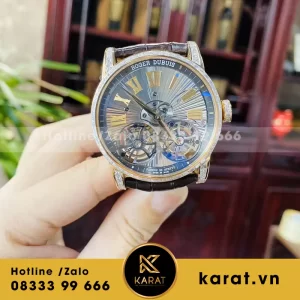 Roger dubuis double tourbillon chế tác vàng đúc 18k kim cương thiên nhiên baguette