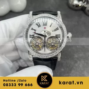 Roger dubuis double tourbillon chế tác vàng trắng kim cương thiên nhiên baguette