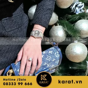 Rolex datejust 31 nữ demi yellow gold độ viền moissanite