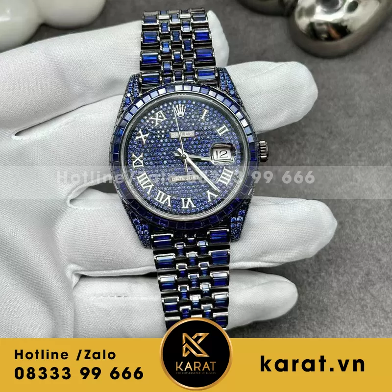 Rolex datejust chế tác nạm đá xanh dương