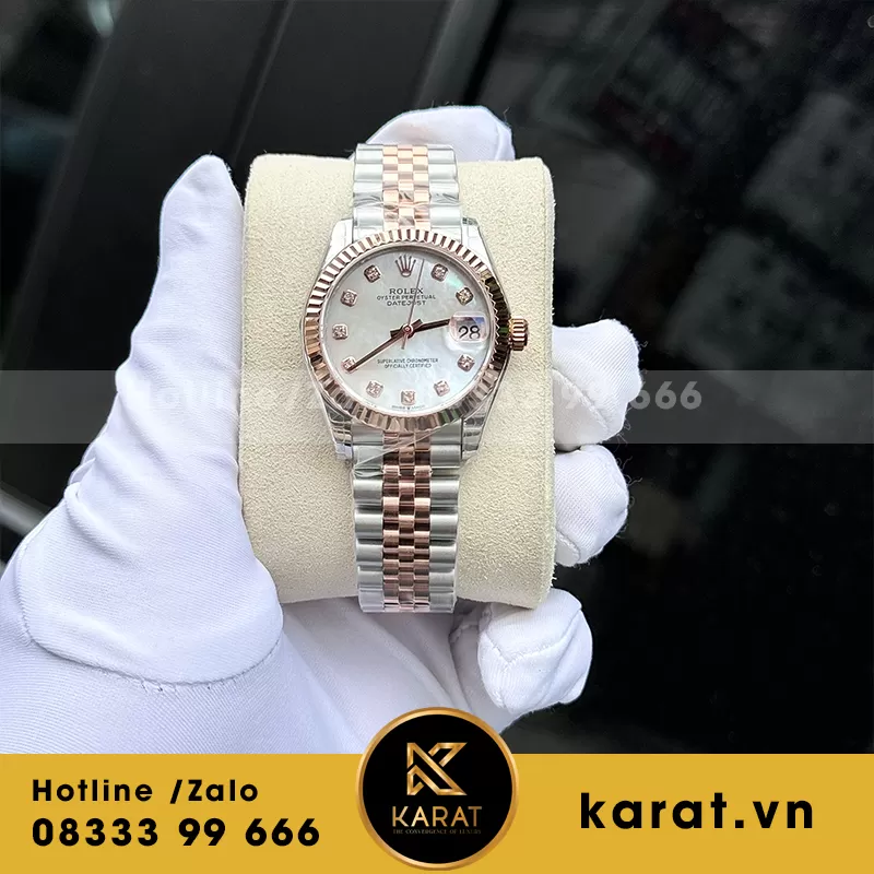 Rolex datejust demi mặt MOP 31mm replica