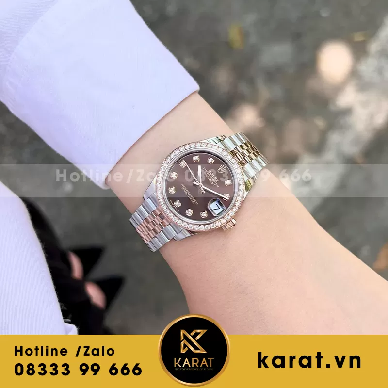 Rolex datejust nữ 31mm chocolate dial Viền moissanite