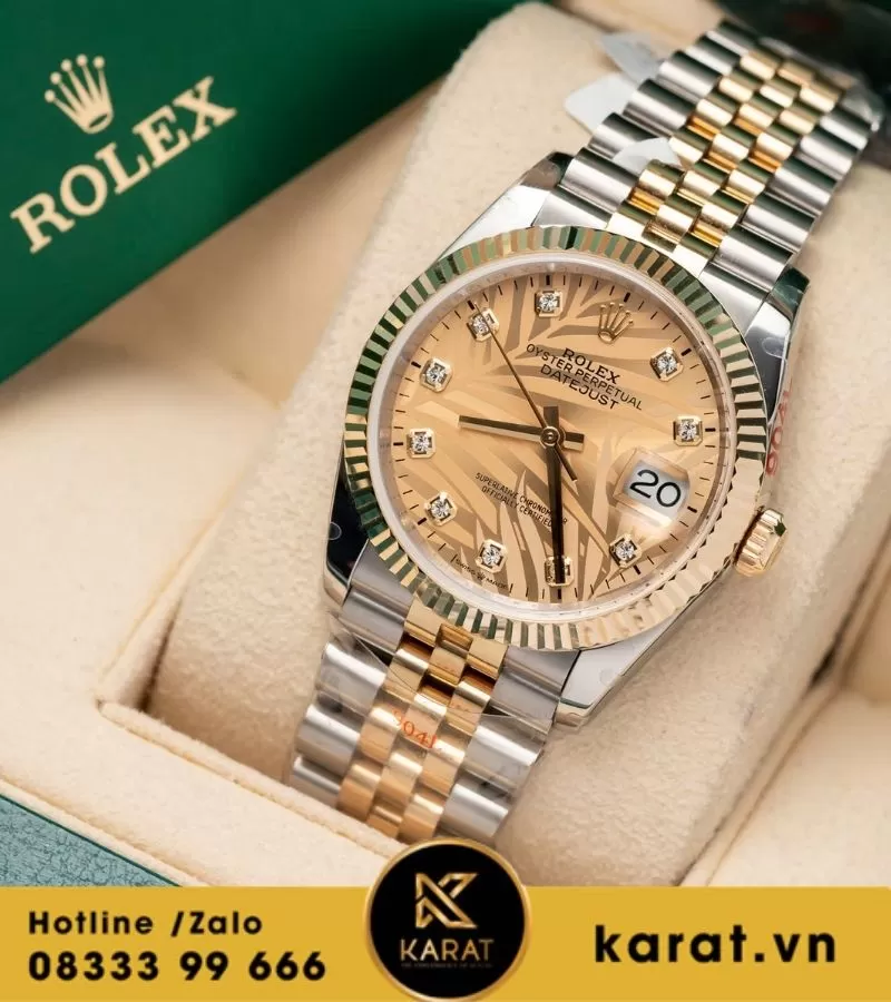 Rolex DateJust size 36MM 126233 Mặt Số Cây Lá Nhiệt Đới Vàng Champagne Demi Bọc Vàng 10K nhà máy GM Factory Rep 1:1