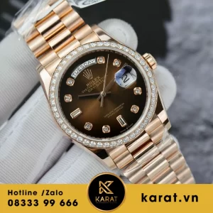 Rolex  Day Date 36  Bọc Vàng 18k Kim Moissanite  128345RBR mặt số ombre nâu replica